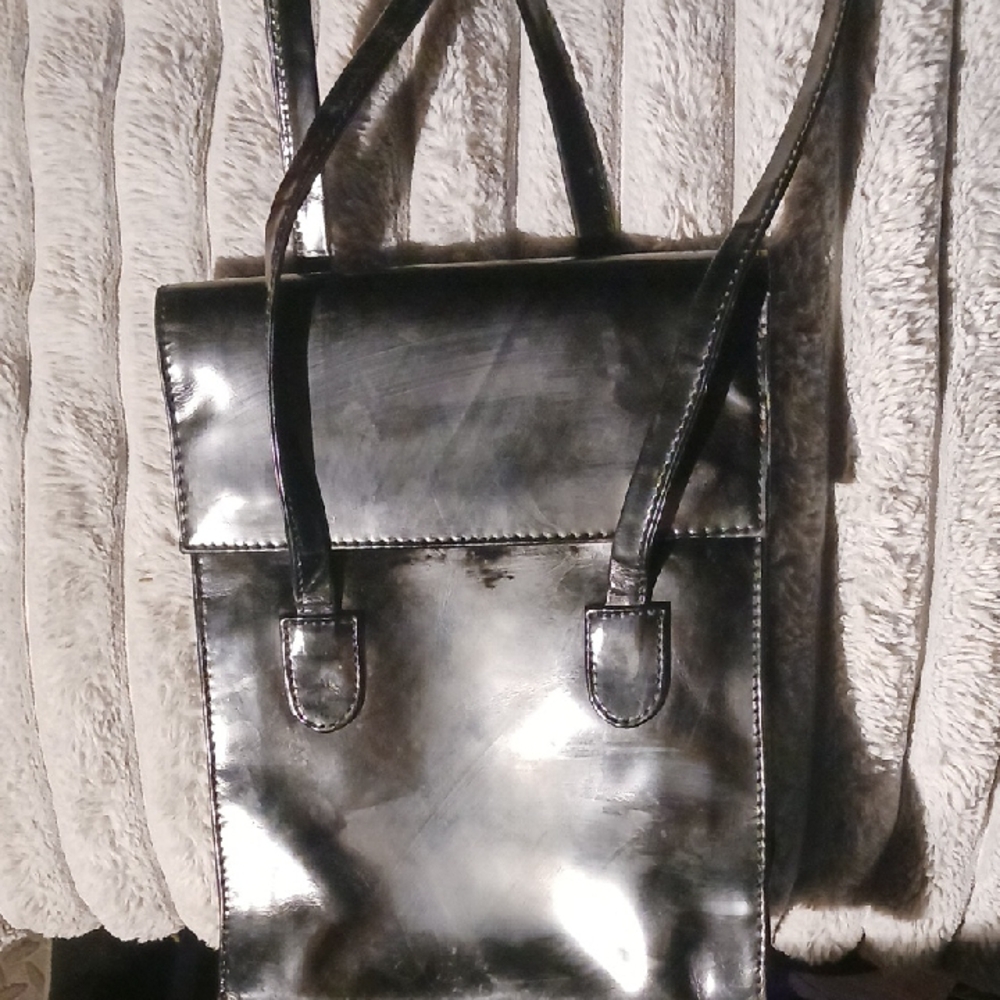 Charles David Black Shoulder Bag with Glossy Finish